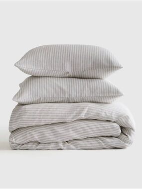 NWOT QUINCE European Linen Duvet Cover Set Mist Stripe Full/Queen 3 Piece